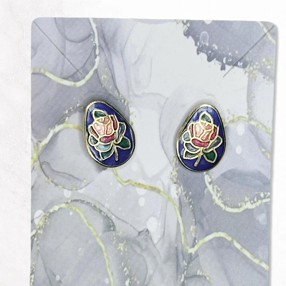 6669. Blue Cloisonné Earrings Vintage